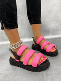 Ženske sandale D983 - SA KAIŠEVIMA - CRNA - NEON - PINK