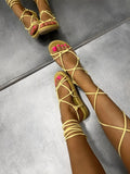 Ženske sandale E035 - NA VEZIVANJE - ŽUTA