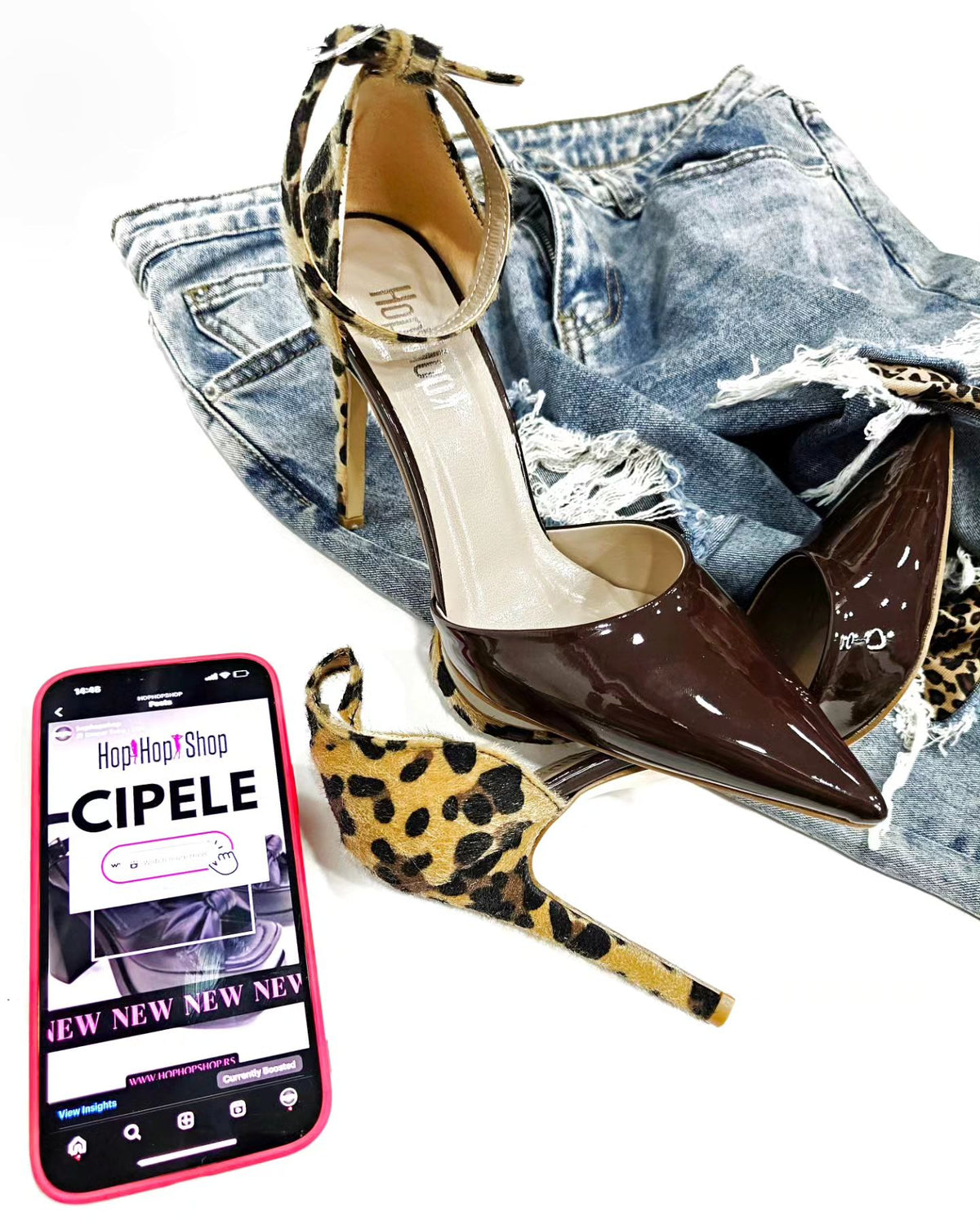 Ženske sandale E362 - ŠPIC - LEOPARD - SMEĐA