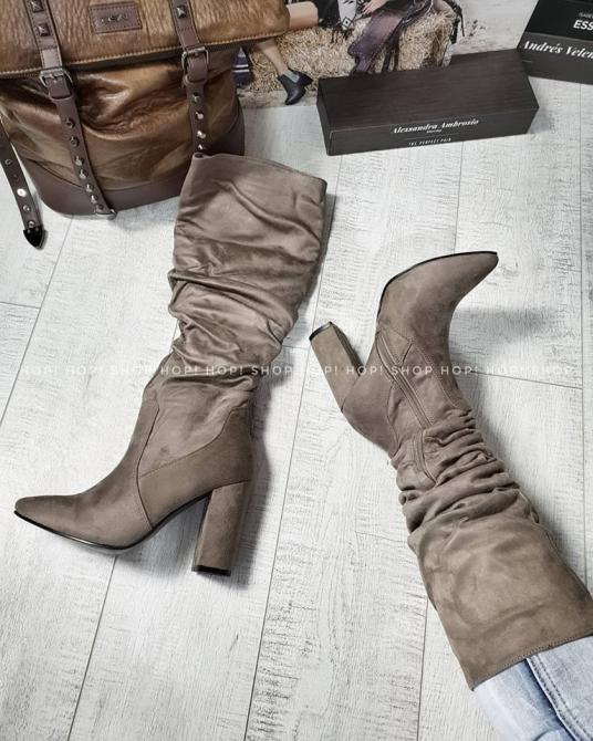 DUBOKE GUŽVANE ČIZME NA DEBLJU ŠTIKLU - KHAKI