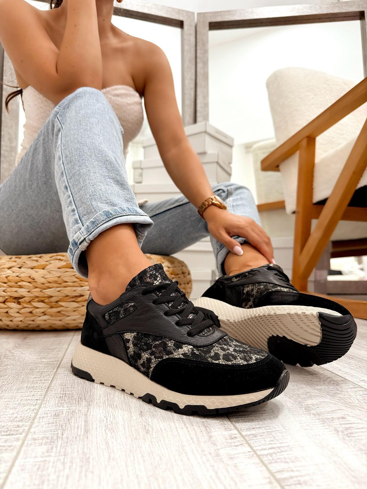 Kožne patike F317 - LOVE BALLERIN'S - LEOPARD - CRNA
