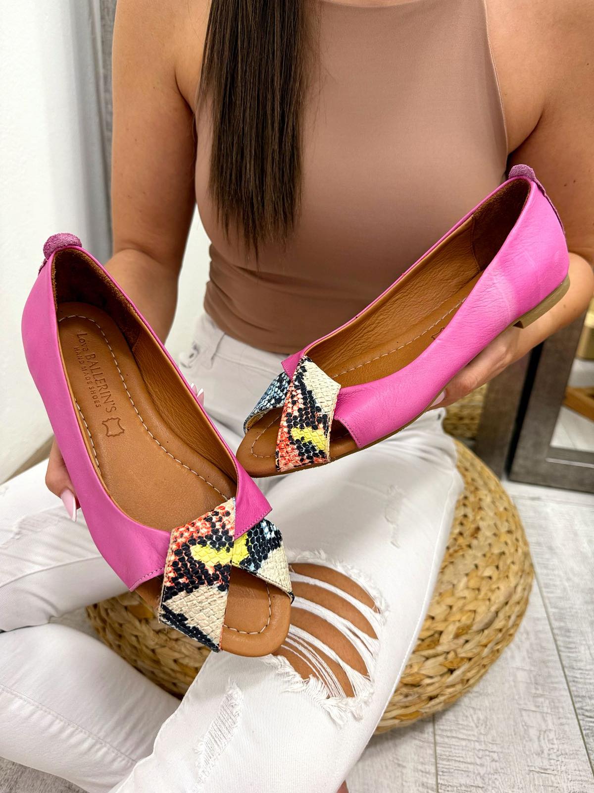 Kožne sandale F284 - LOVE BALLERIN'S - ZMIJSKE - PINK