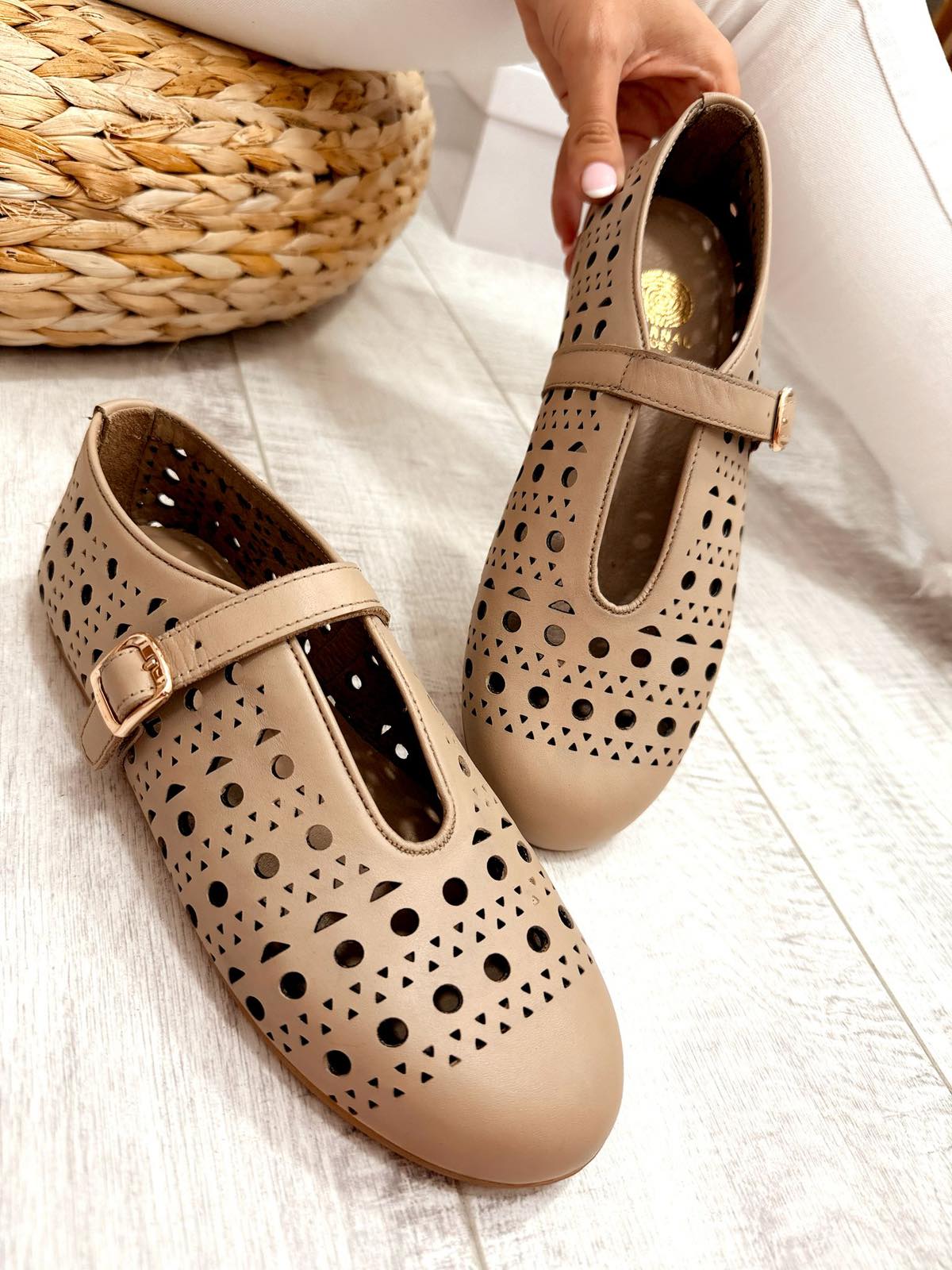 Kožne baletanke F424 - ETERNAL SHOES - RUPIČASTE - BEŽ