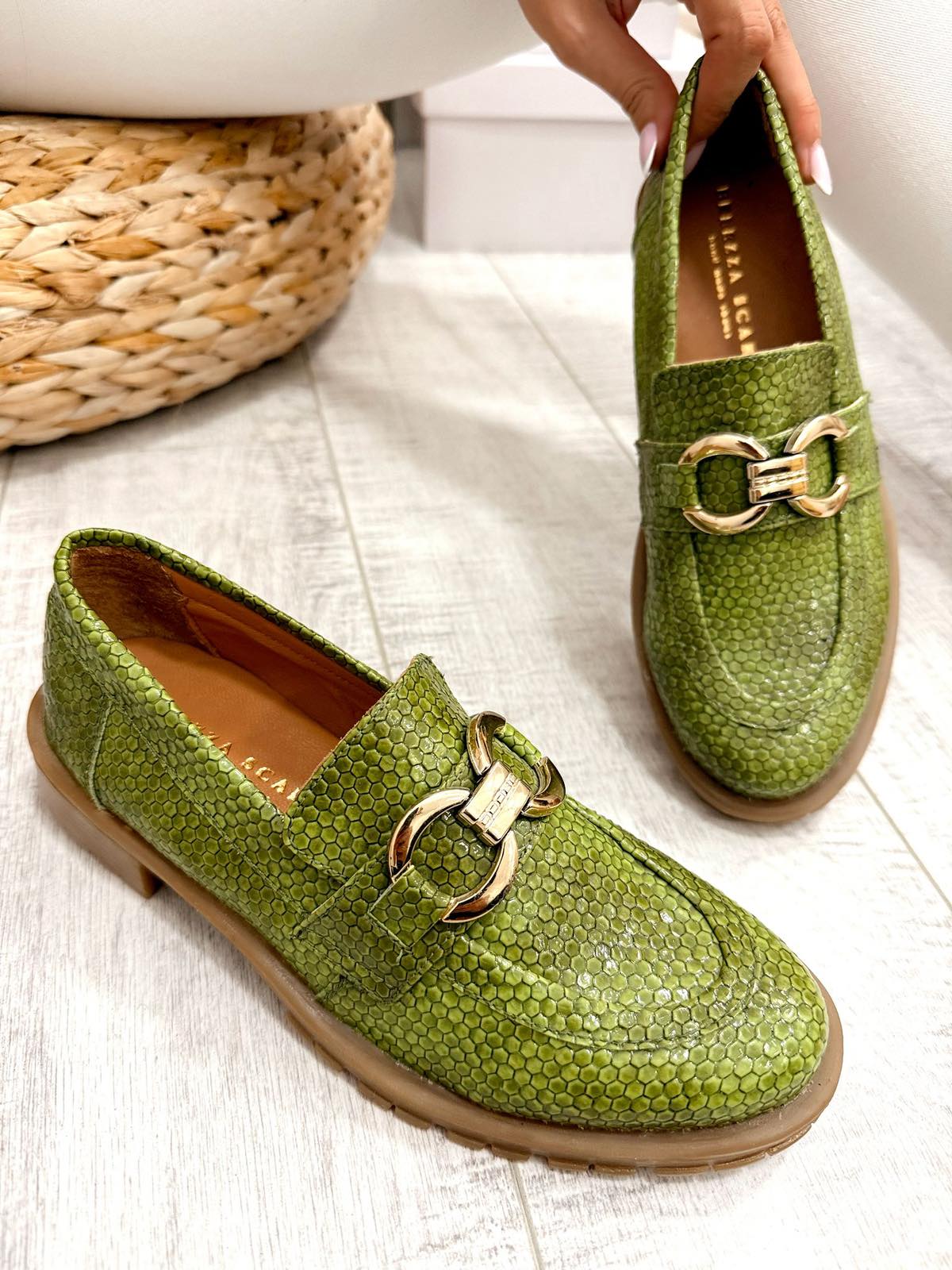 Kožne cipele F438 - BELEZZA SCARPE - KROKO - ZELENA