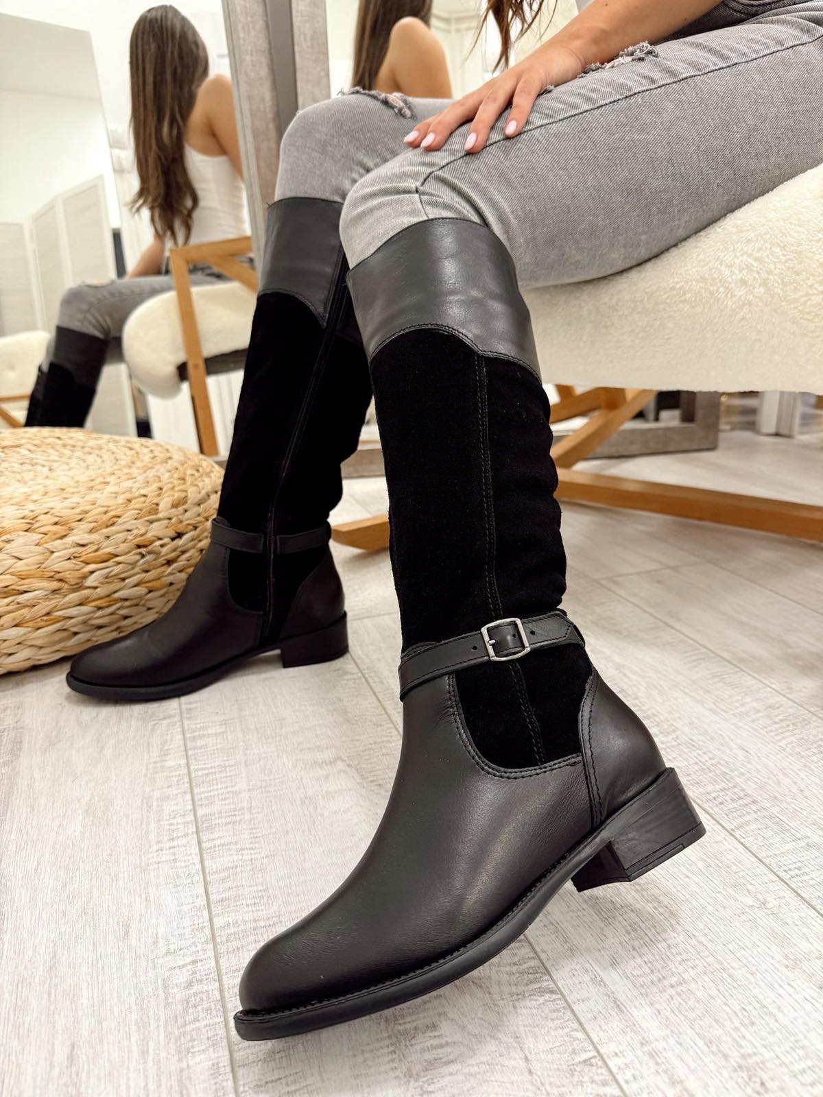 Kožne duboke čizme F641 - BELEZZA SCARPE - CRNA
