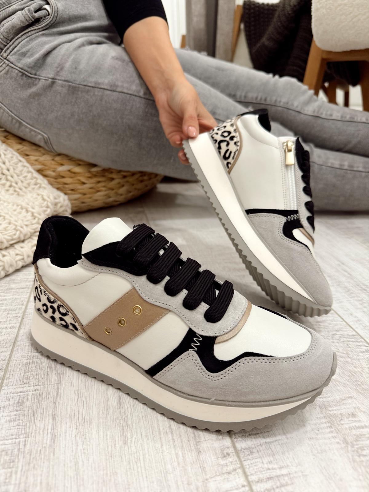 Kožne patike F709 NIMED ANATOMSKE - LEOPARD - SIVA - ZLATNA - BELA