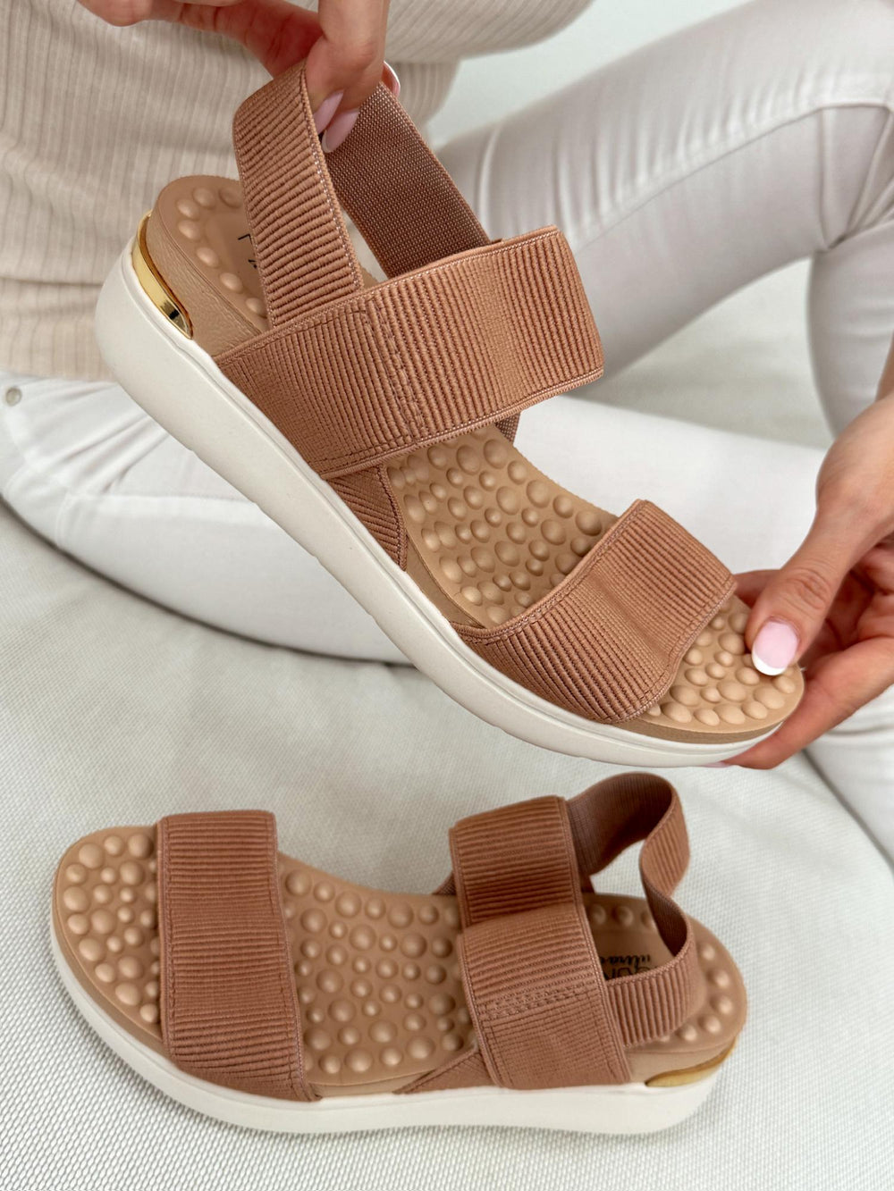 Ženske sandale G063 - MODARE Ultra Comfort - na platformu - elastične - BEŽ