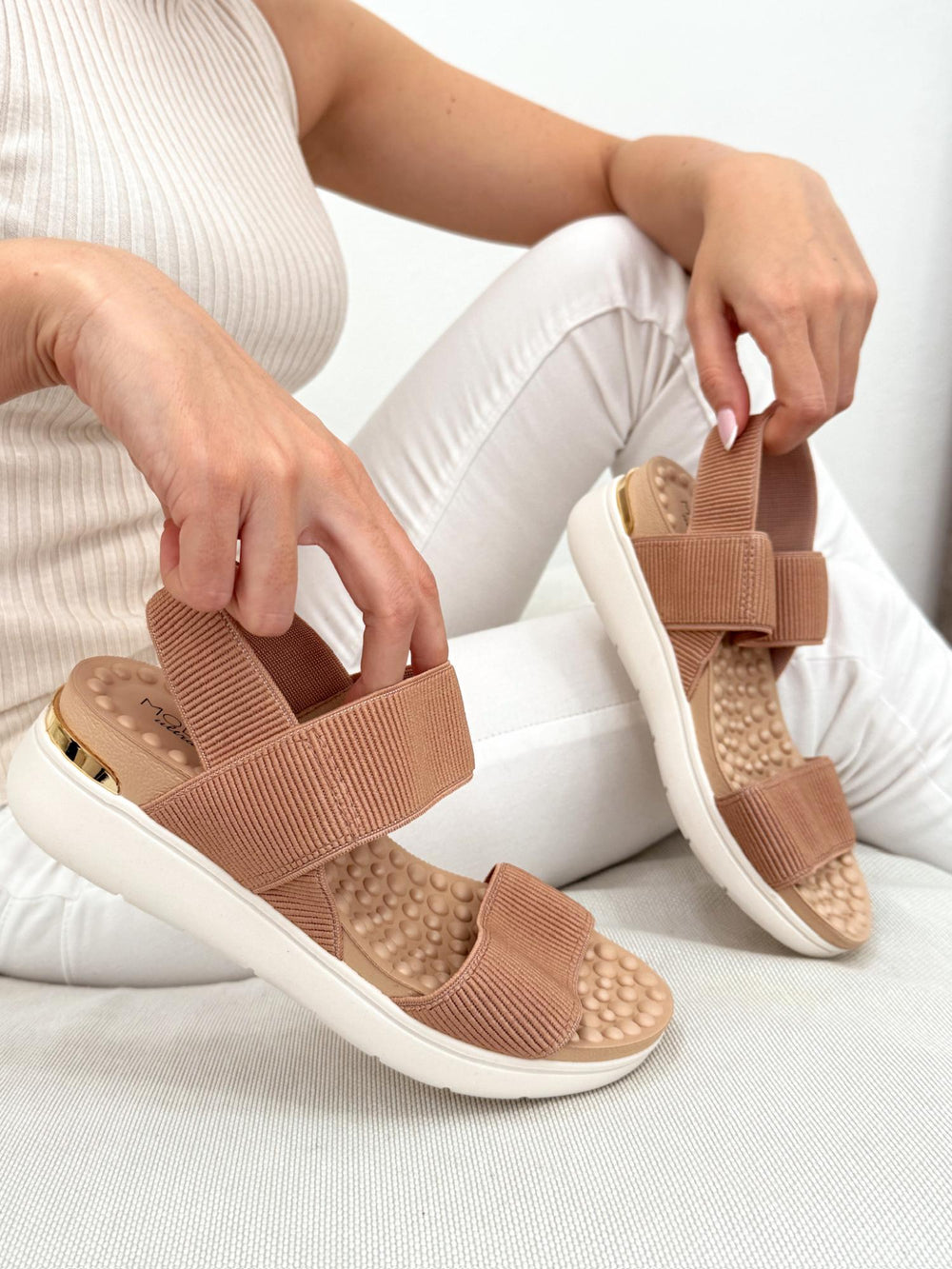 Ženske sandale G063 - MODARE Ultra Comfort - na platformu - elastične - BEŽ