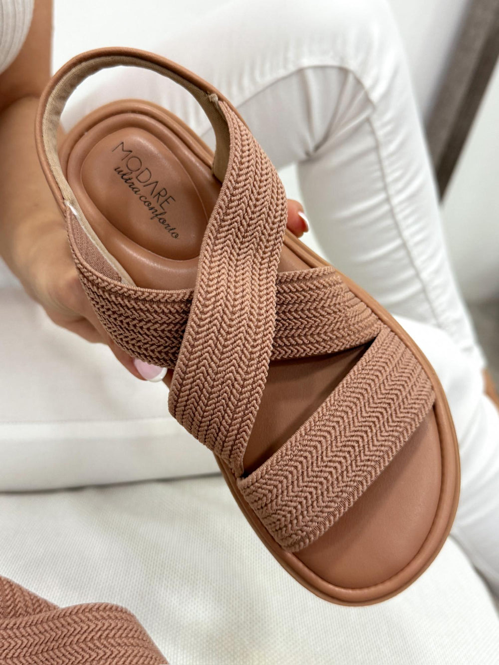 Ženske ravne sandale G064 - MODARE Ultra Comfort - elastične - PUDER ROZA