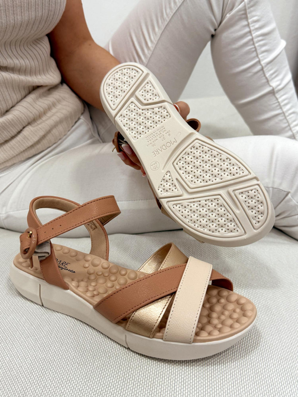 Ženske sandale G065 - MODARE Ultra Comfort - na platformu - sa kaiševima - BEŽ
