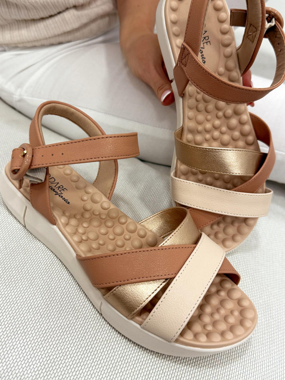 Ženske sandale G065 - MODARE Ultra Comfort - na platformu - sa kaiševima - BEŽ