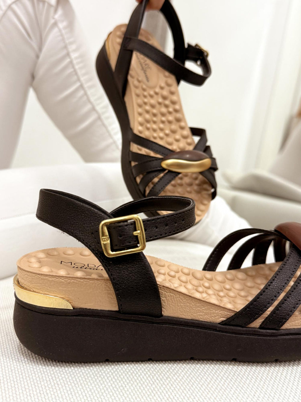 Ženske sandale G066 - MODARE Ultra Comfort - na platformu - sa kaiševima - CRNA