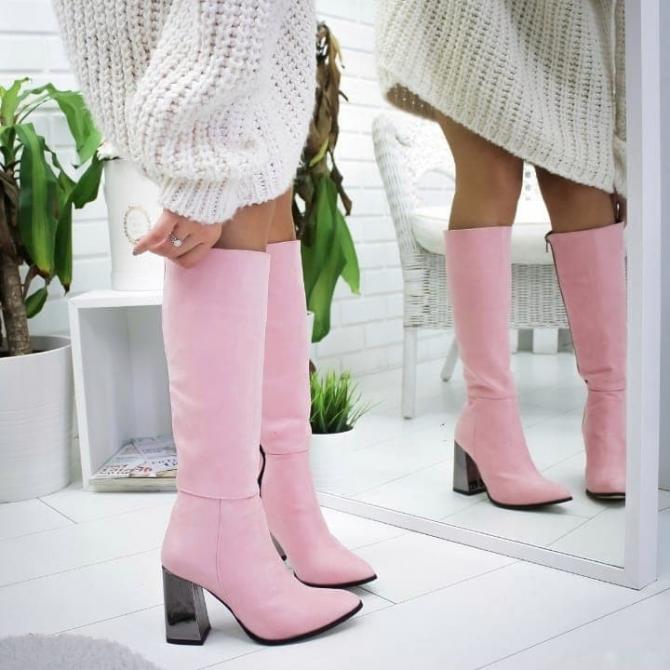 DUBOKE ČIZME SA METALIK ŠTIKLOM - ROZE