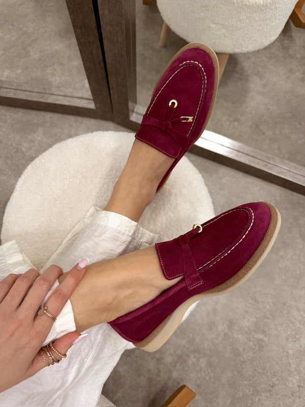 Kožne cipele - mokasine G128 - LB RIPKA - CIKLAMA