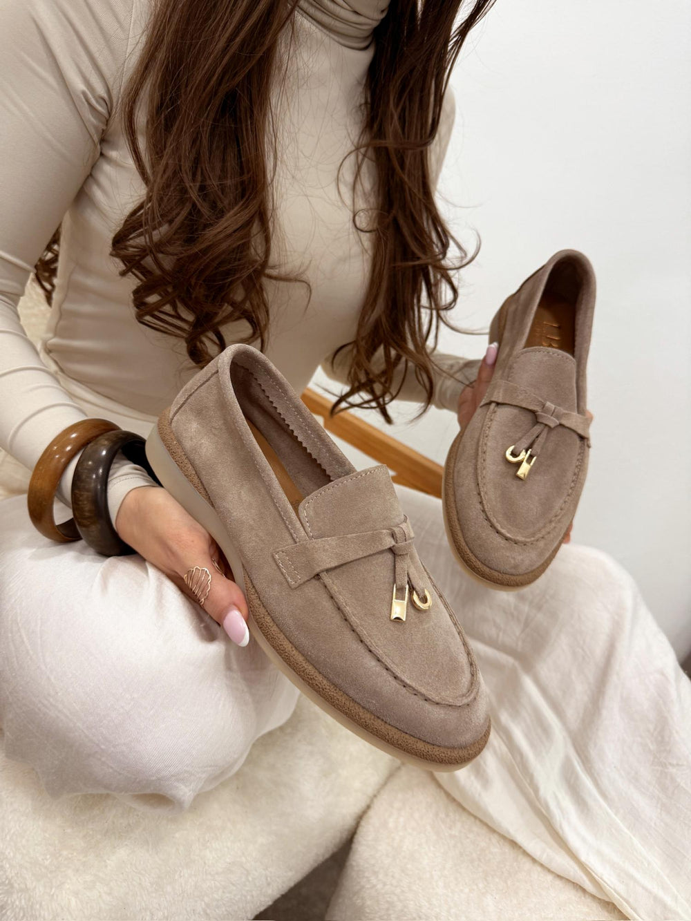 Kožne cipele - mokasine G128 - LB RIPKA - TAUPE