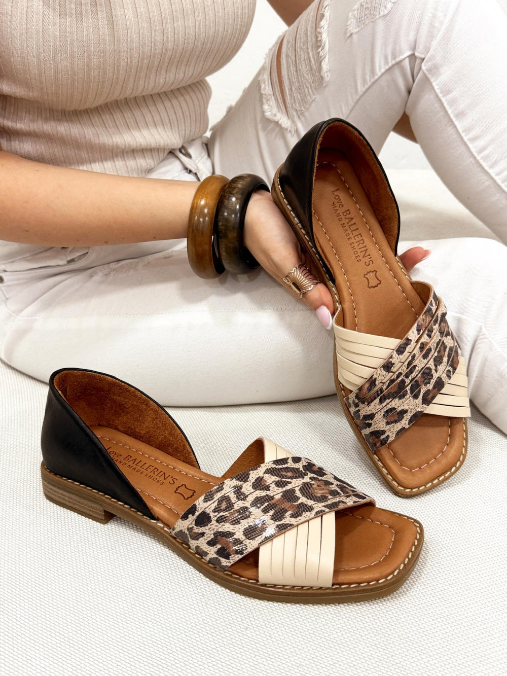 Kožne sandale - baletanke G197 - LOVE BALLERIN'S - LEOPARD - CRNA
