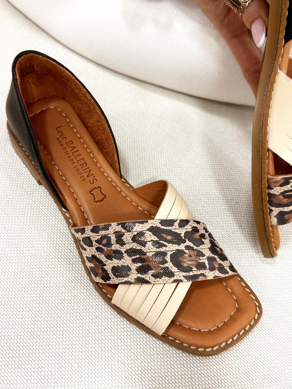 Kožne sandale - baletanke G197 - LOVE BALLERIN'S - LEOPARD - CRNA