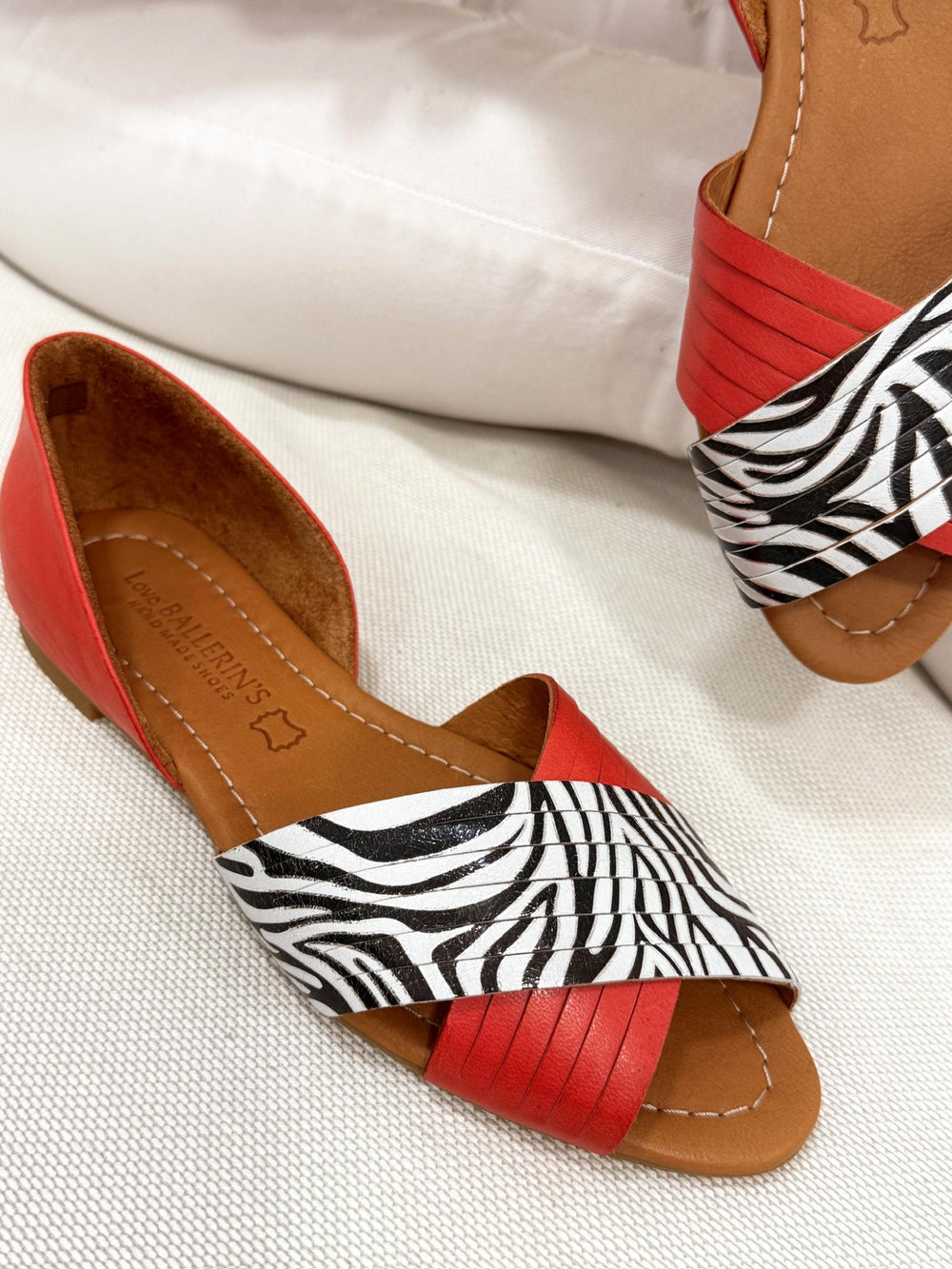 Kožne ravne sandale - baletanke G198 - LOVE BALLERIN'S - zebra - CRVENA