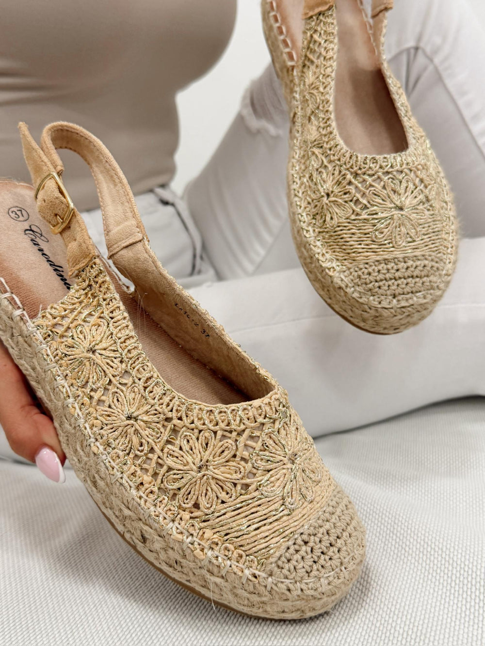 Ženske sandale - espadrile G309 - ZLATNA - BEŽ