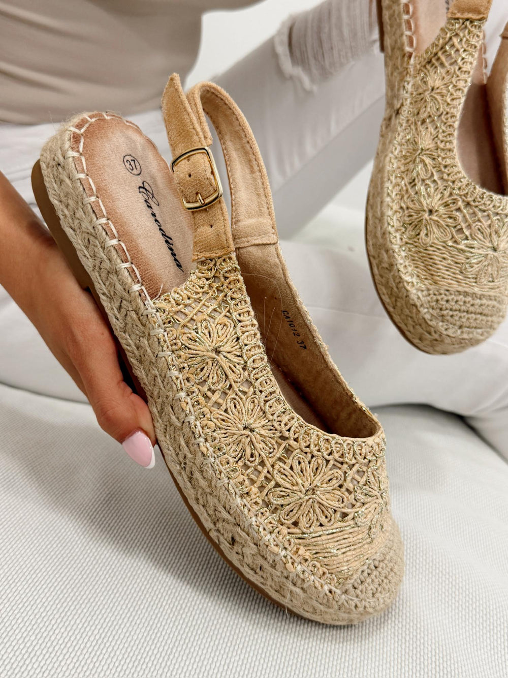 Ženske sandale - espadrile G309 - ZLATNA - BEŽ