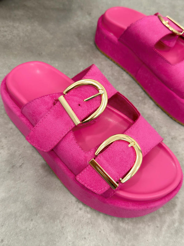 Ženske papuče G498 - na platformu - sa kaiševima - PINK
