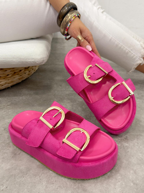 Ženske papuče G498 - na platformu - sa kaiševima - PINK