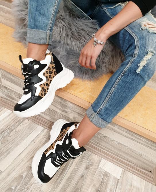 **PATIKE SA SPORTSKIM ĐONOM - CRNO/BELE/LEOPARD PRINT
