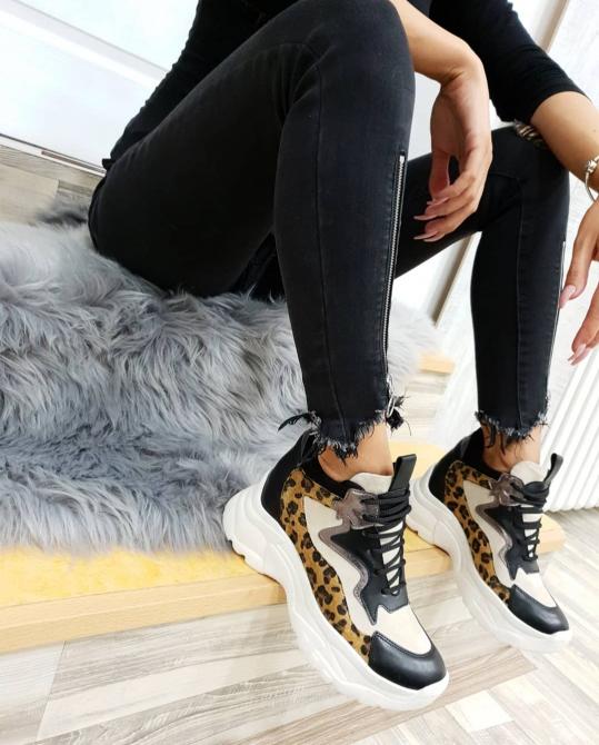 PATIKE SA SPORTSKIM ĐONOM - CRNO/BEŽ/LEOPARD PRINT