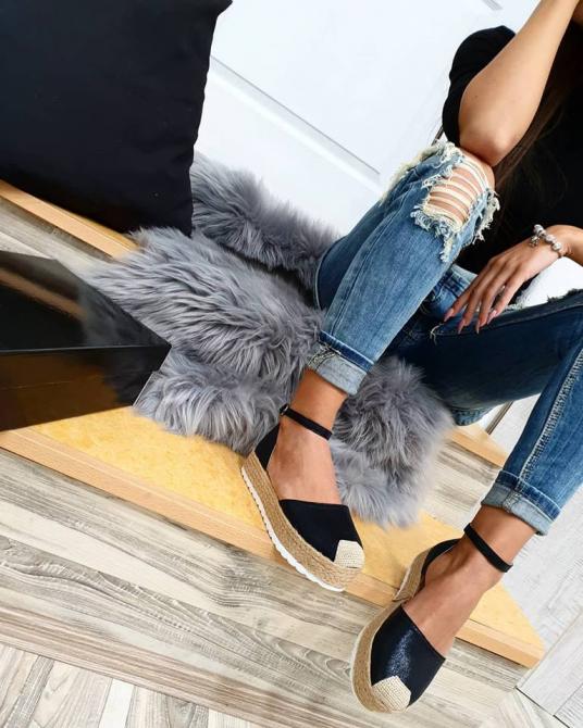 OTVORENE ESPADRILE SA ĐONOM OD JUTE - CRNE