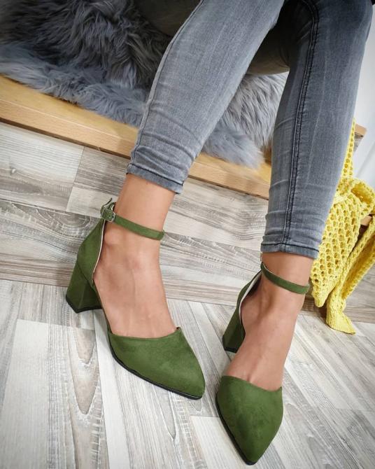 ŠPIC CIPELE NA DEBLJU ŠTIKLU SA KAIŠEM - ZELENE