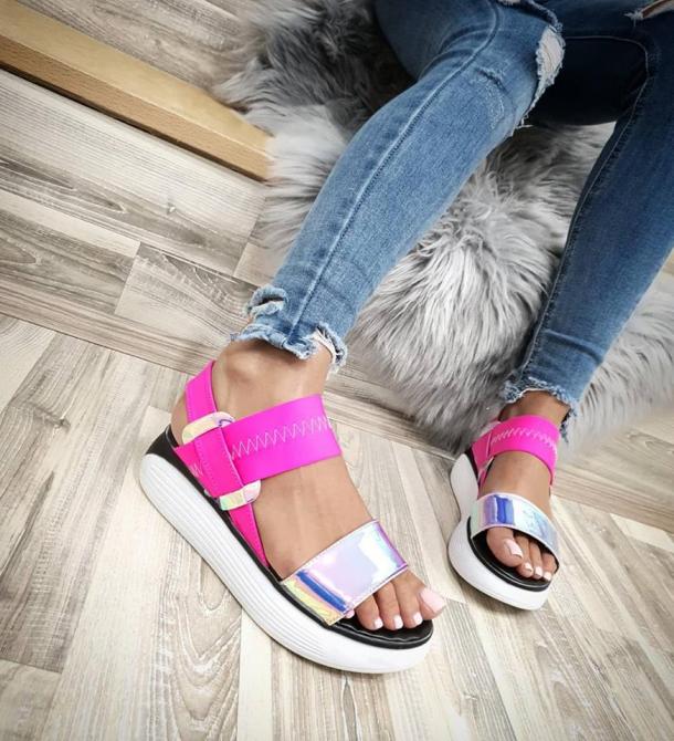 NEON HOLOGRAM SPORTSKE SANDALE - PINK