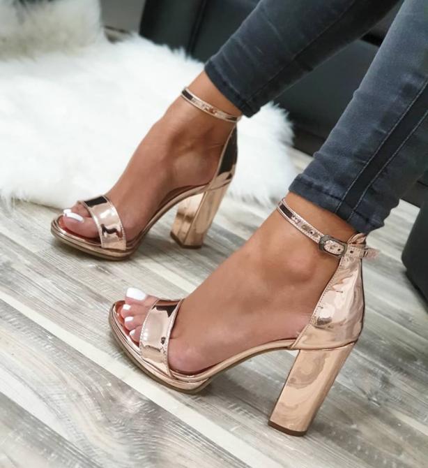 METALIK SANDALE NA DEBLJU ŠTIKLU - ROSE GOLD