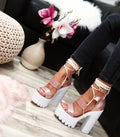 SANDALE NA DEBLJU ŠTIKLU I PLATFORMU NA VEZIVANJE - ROSE GOLD