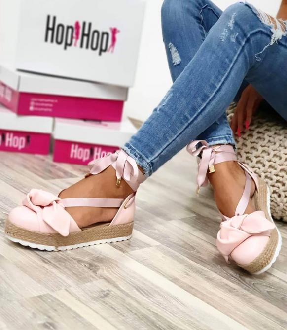 OTVORENE ESPADRILE SA MAŠNOM NA VEZIVANJE - ROZE