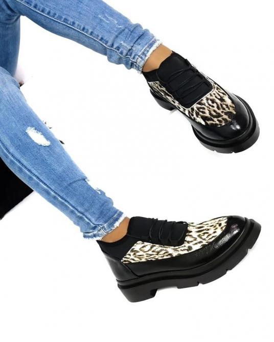 LEOPARD NEOPREN ŽENSKE CIPELE - CRNE