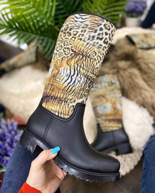VODOOTPORNE GUMENE LEOPARD ČIZME - BEŽ/CRNE