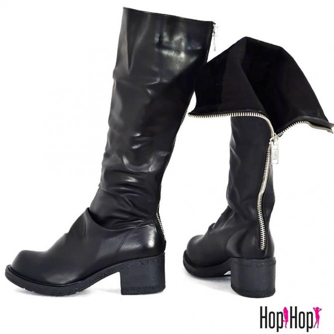 GUŽVANE ČIZME SA NIŽOM DEBLJOM ŠTIKLOM - CRNE