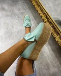 VELUR ESPADRILE SA MAŠNOM I VISOKIM ĐONOM - MINT ZELENA
