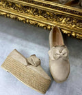 VELUR ESPADRILE SA MAŠNOM I VISOKIM ĐONOM - BEŽ