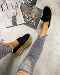 VELUR ESPADRILE SA MAŠNOM I VISOKIM ĐONOM - CRNE