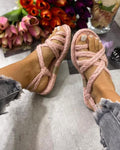 PLETENE SANDALE NA PRST - ROZE