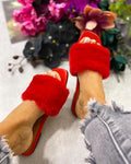 RAVNE PAPUČE SA KRZNOM - CRVENE