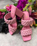 PLETENE PAPUČE NA DEBLJU ŠTIKLU - ROZE