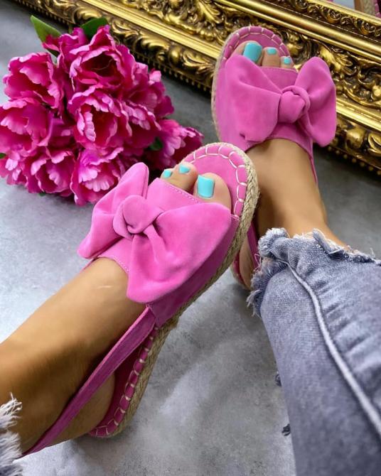 VELUR RAVNE SANDALE SA MAŠNOM - PINK