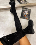 VELUR DUBOKE ČARAPA ČIZME SA SPORTSKIM ĐONOM - CRNE