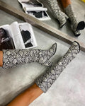 SNAKE DUBOKE ČIZME NA NAVLAČENJE SA DEBLJOM ŠTIKLOM - CRNO/SIVE/BELE