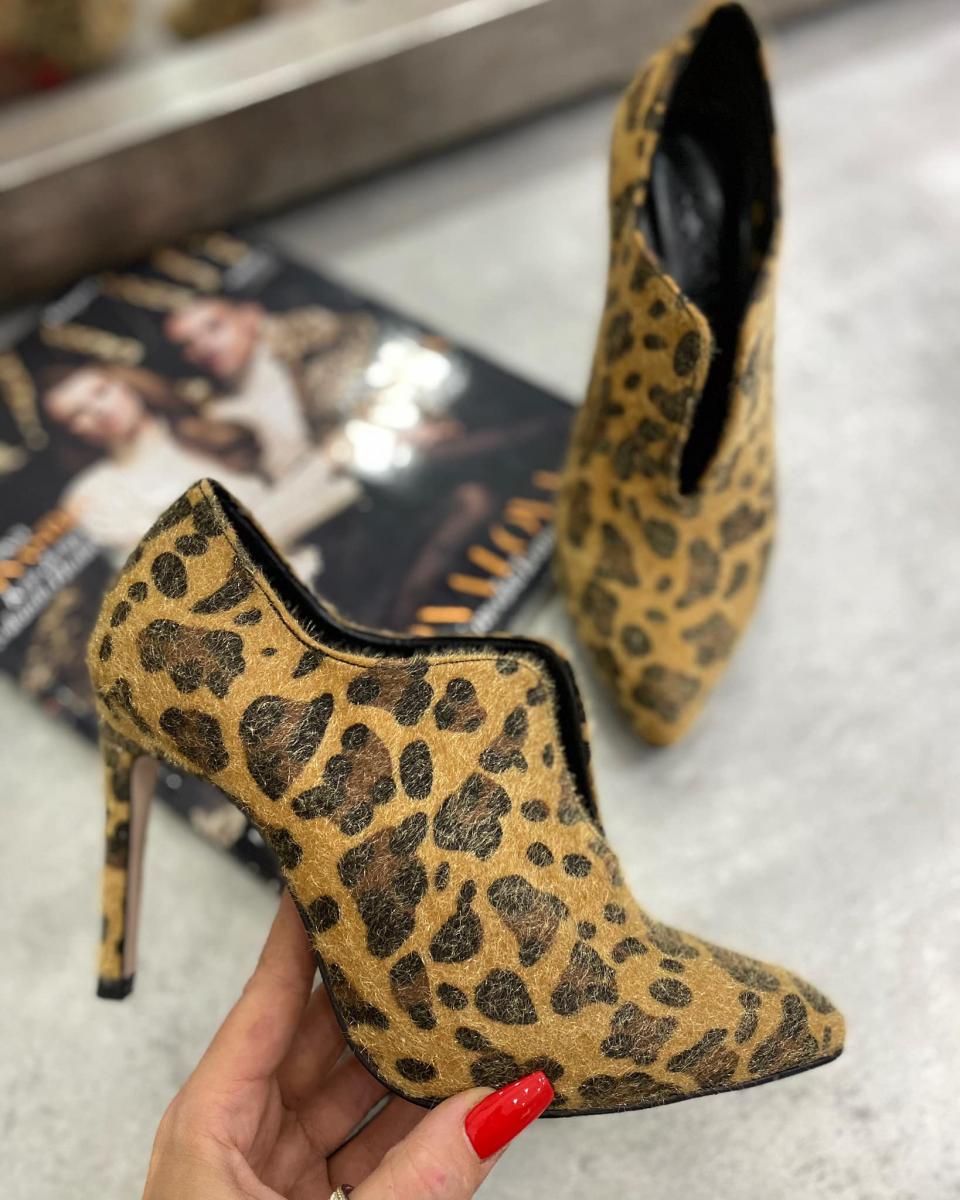 LEOPARD ŠPIC CIPELE NA TANKU ŠTIKLU - KAMEL/CRNE