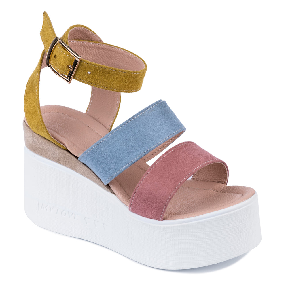 VELUR SANDALE NA PLATFORMU - ROZE/PLAVE/OKER