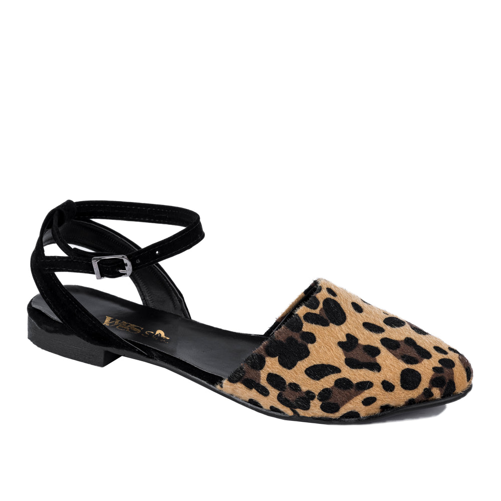 LEOPARD OTVORENE BALETANKE SA KAIŠEM - CRNE