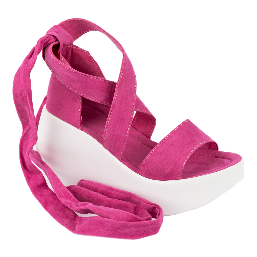 VELUR SANDALE NA VEZIVANJE SA PLATFORMOM - PINK